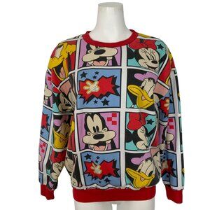 Mickey & Co Disney Sweatshirt L Red Comic Grid Pullover Crewneck Mickey Mouse